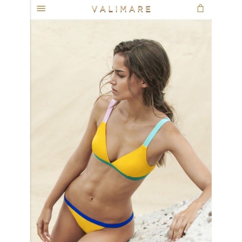 Valimare Colorblock Bikini Set Yellow Blue Pink Triangle Swim XL